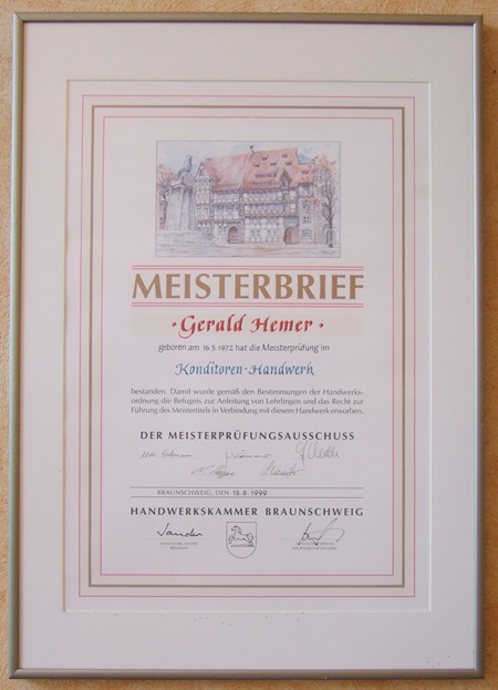 Meisterbrief Konditor Gerald Hemer